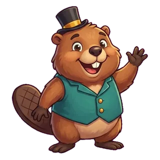 The Barons beaver in a top hat, waving